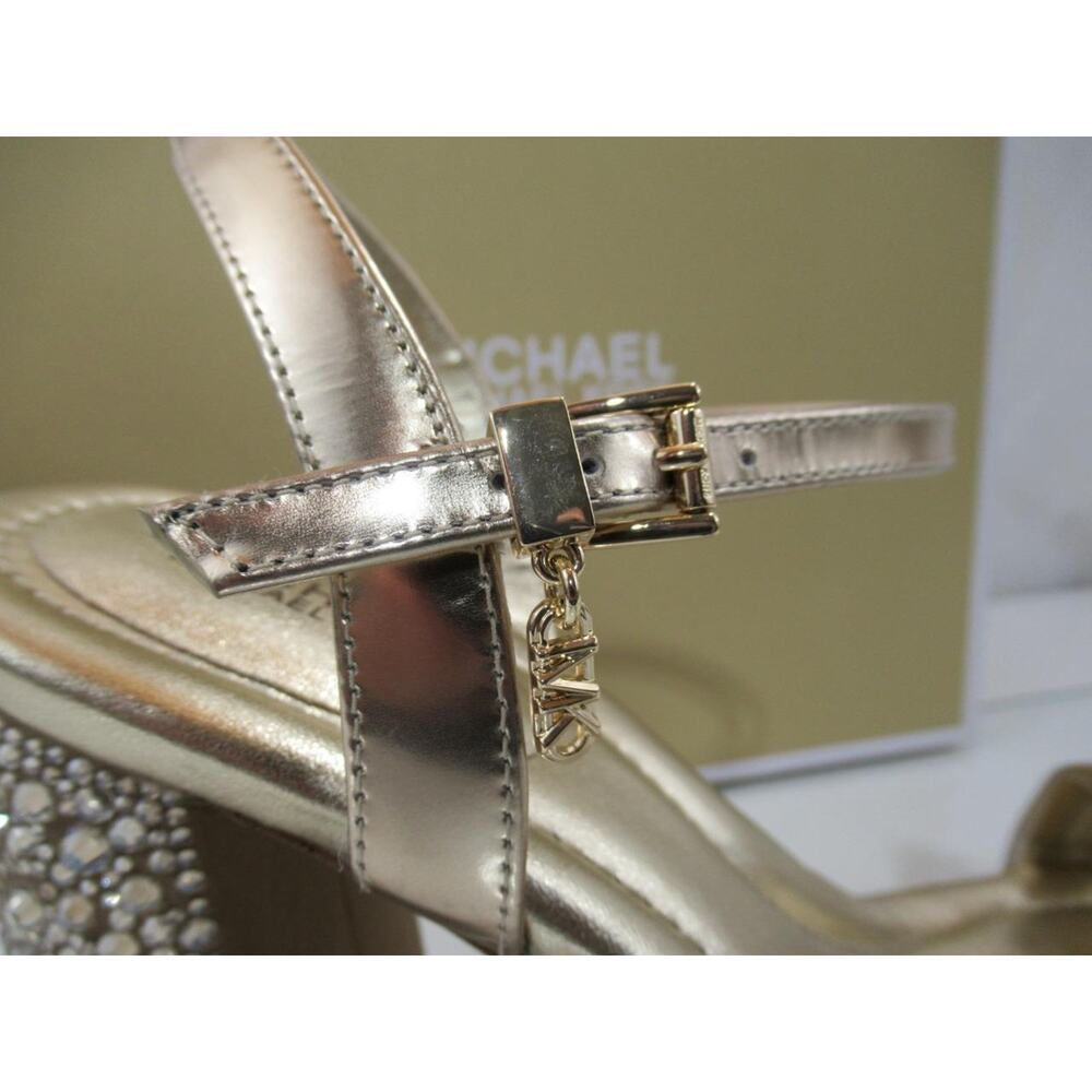 Michael Kors Laci Embellished Metallic Leather Platform Sandal Pale Gold Size 8 - Picture 6 of 10